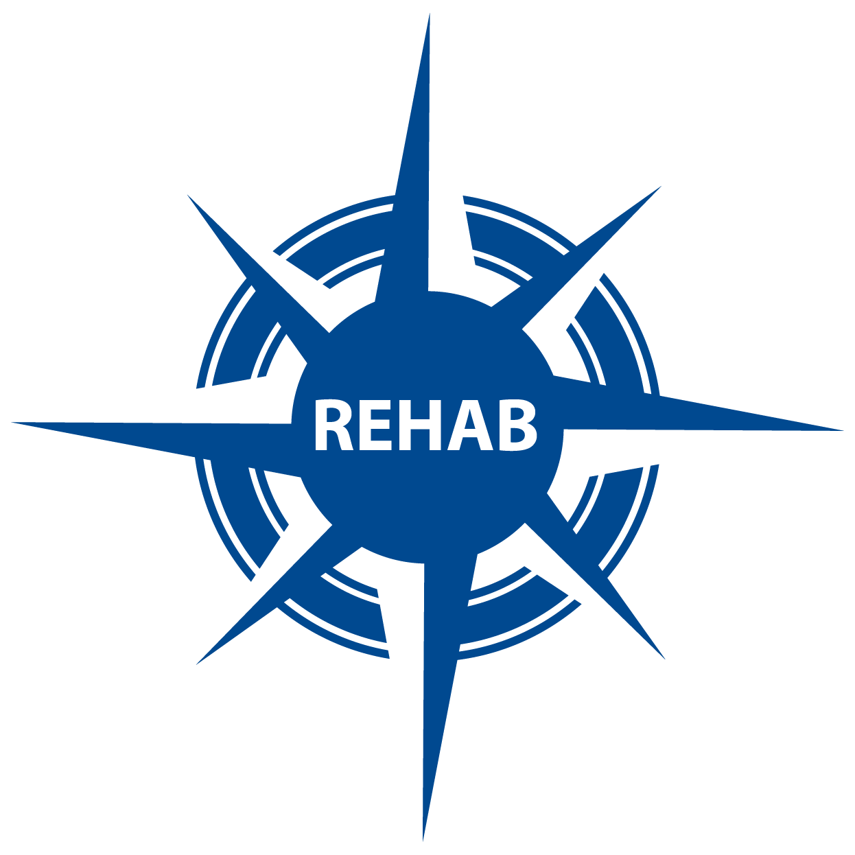 blue compass with REHAB in center