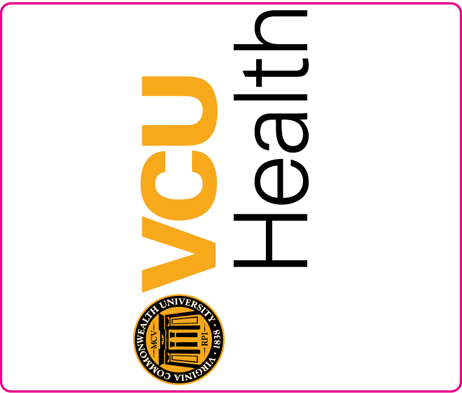 VCU Health label - VCU logo next to gold text, printed vertically