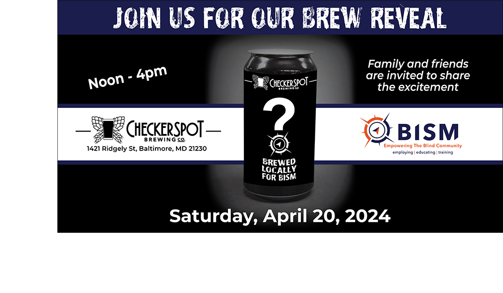 Banner promoting the BISM Brew Reveal with CheckerSpot Brewing Co. on Saturday, April 20, 2024 from noon until 4pm.