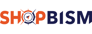 ShopBISM logo with orange letters SHOP and blue letters BISM. The O in Shop is the BISM compass icon.